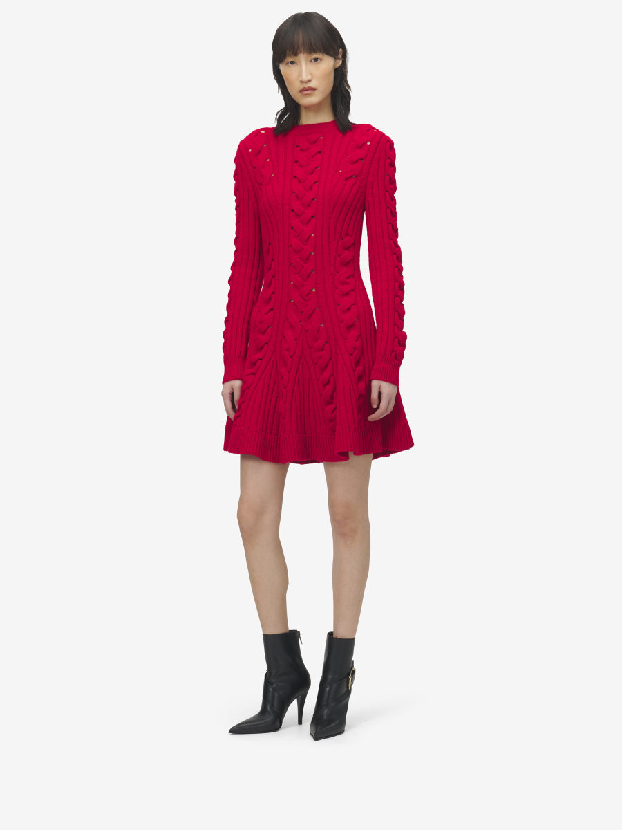 ALEXANDER MCQUEEN - Wool Cashmere Cable Knit Mini Dress - Item 848815Q1BE16062